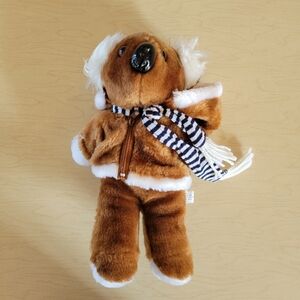 1983 Interpur Plush Toy Brown KOALA BEAR Striped Scarf Brown Jacket Stuffed
